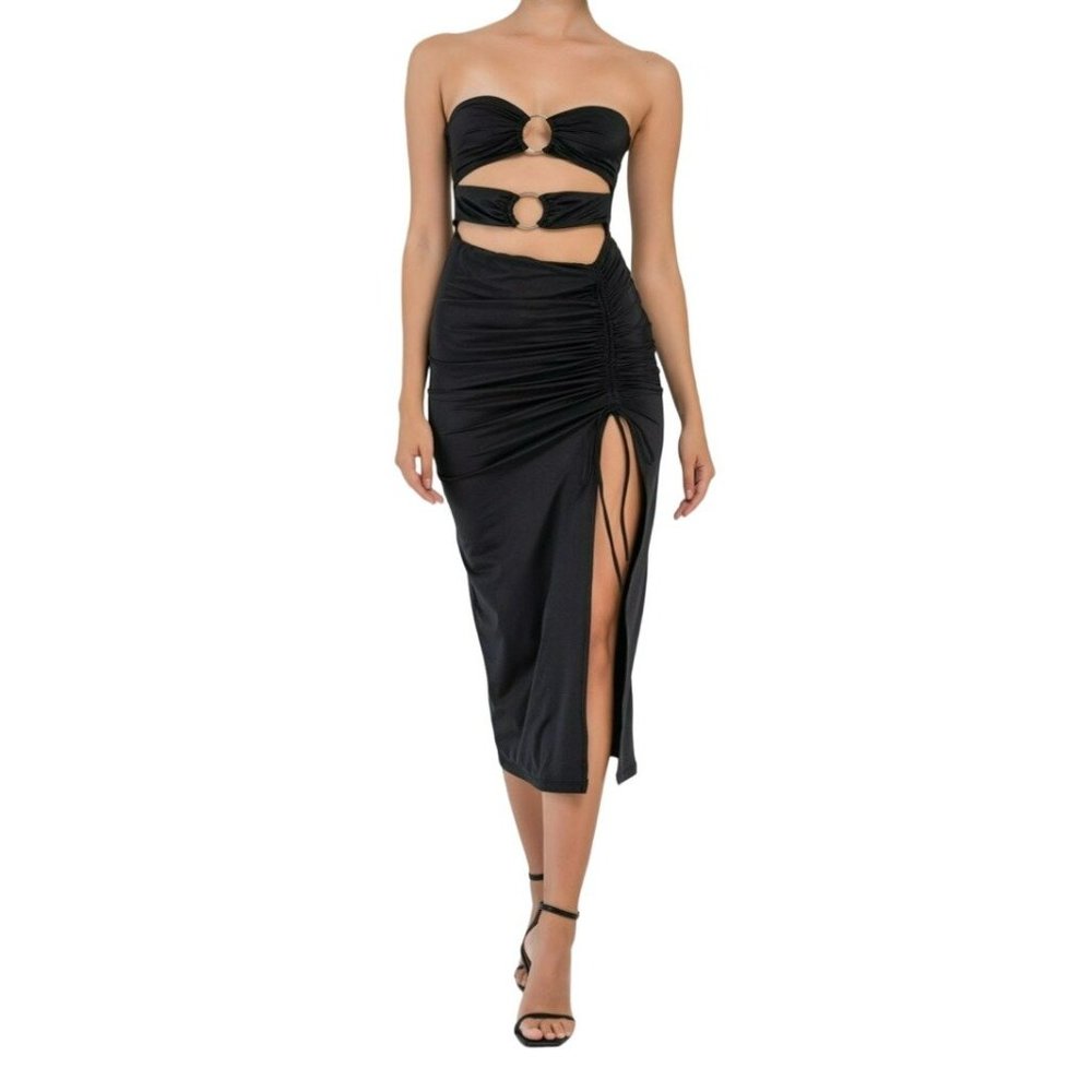 Kikiriki O-ring Strapless Cutout Maxi Dress Black Size Small NWT